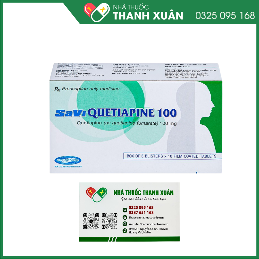 Savi Quetiapine 100 điều trị tâm thần phân liệt, rối loạn lưỡng cực